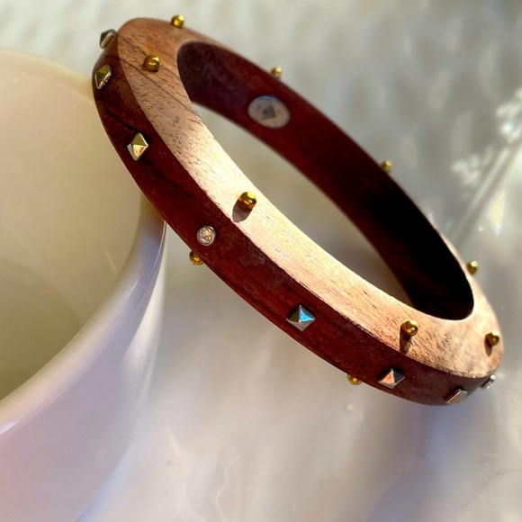 Silpada silver Brass and Crystal Studded Wooden Bangle Bracelet B3302 - Picture 5 of 11